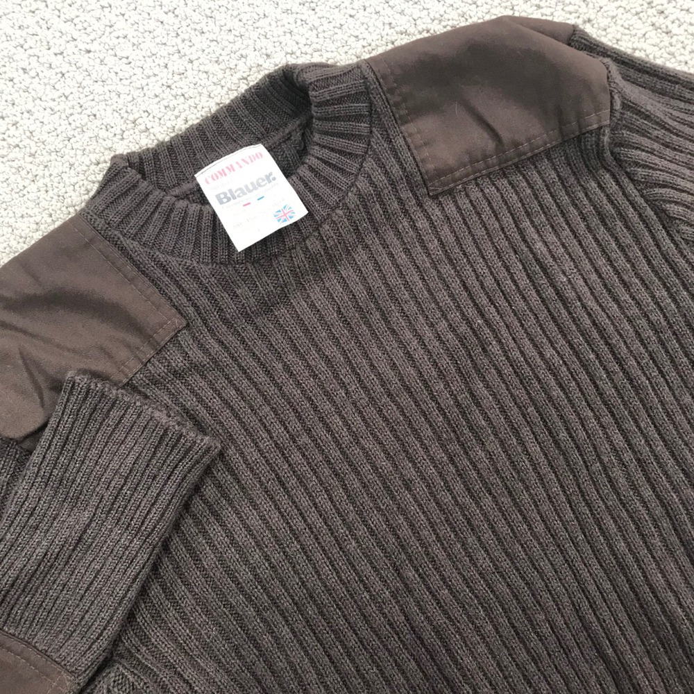 Blauer Commando Sweater Mens L Brown Wool Ribbed Knit Military Tactical England